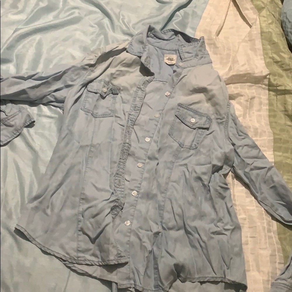 Light denim button down long sleeve shirt